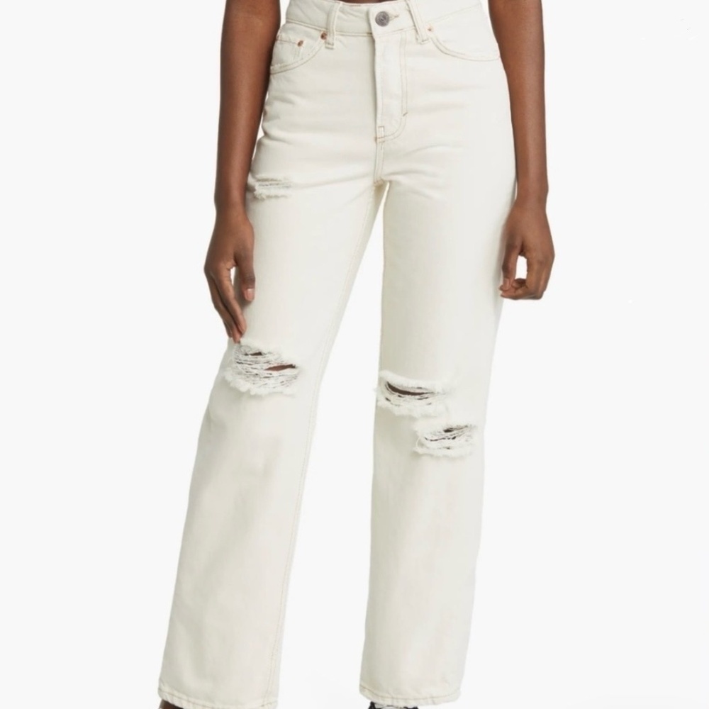 BDG Urban Outfitters Authentic Ripped Straight Leg Jeans Beige Womens 29 x 32